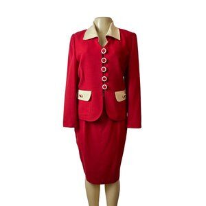 Vintage Nausikaa Paris Wool Red Blazer Skirt Women's Office Set Sz 40 (US 9)